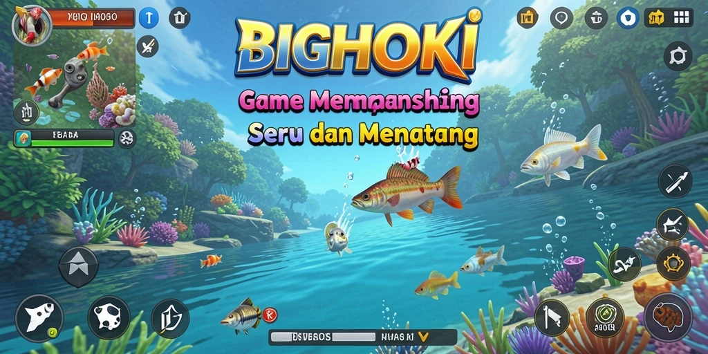 Screenshot gameplay BIGHOKI menampilkan aksi memancing yang seru.