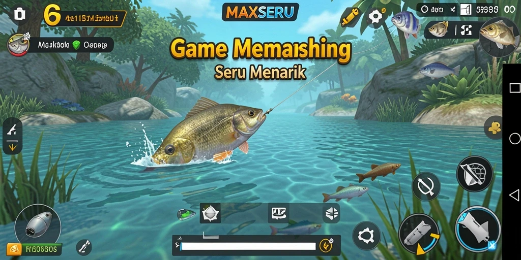 Screenshot dari gameplay <strong>MAXSERU</strong> menunjukkan pengalaman memancing yang seru dan mendebarkan.