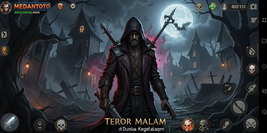 Screenshot gameplay yang menampilkan suasana horor MEDANTOTO.