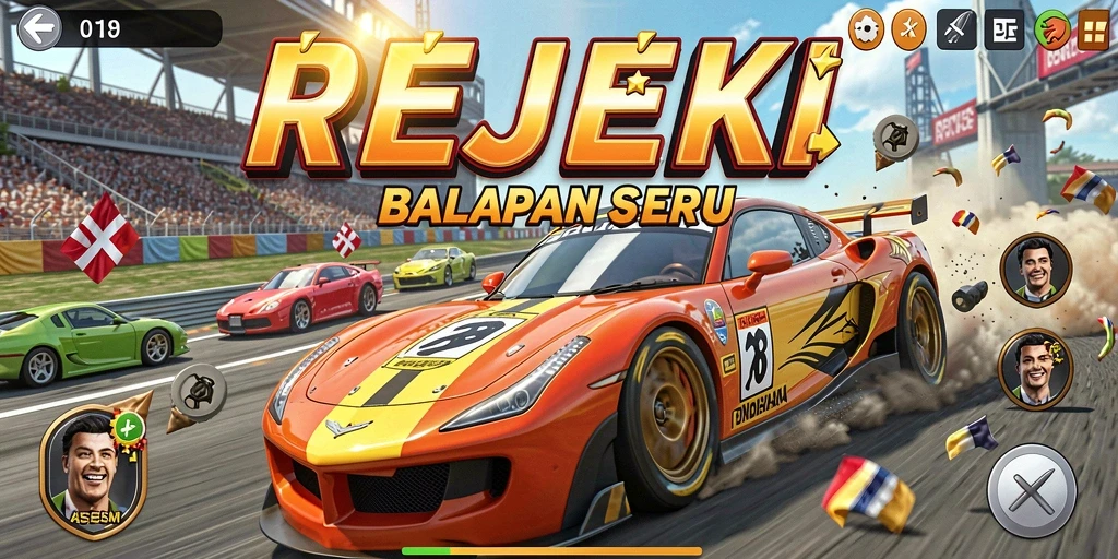 Tampilan menarik dari gameplay balapan di REJEKI dengan mobil-mobil kece.