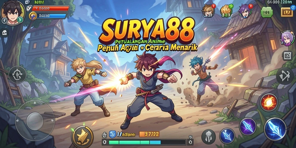 Tampilan utama gameplay SURYA88 dengan karakter anime yang beraksi.