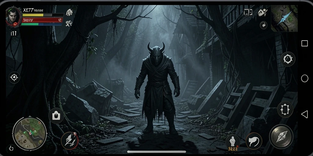 Screenshot menampilkan gameplay XE77 yang mencekam dan menyeramkan.