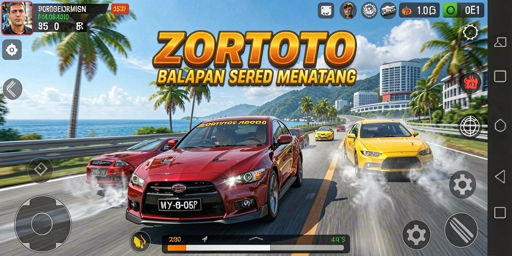 Screenshot yang menampilkan aksi cepat di lintasan balap ZORTOTO.